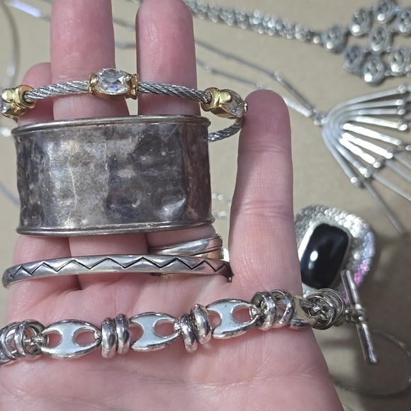 Brutilist Modernist Jewelry Bundle. Silvertone Necklace Bracelet Earring 15 Pc - Picture 3 of 13